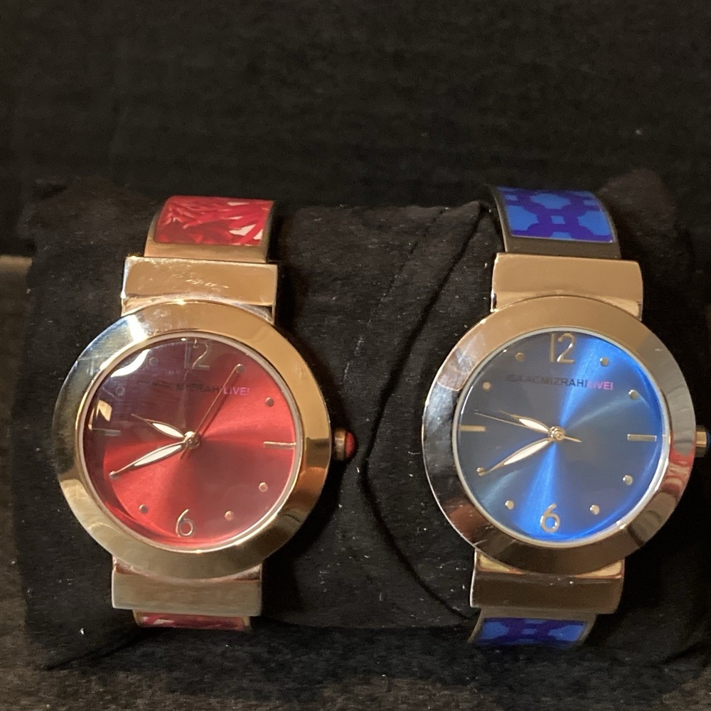 Isaac Mizrahi Live Women's Cuff Watches, Blue/Silver, Red/Rose Gold, Working
